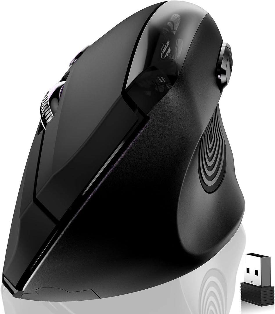 memzuoix Ergonomic Wireless Mouse, 2.4G Optical Cordless, 800/1200/1600 DPI, Vertical Computer Mouse for Laptop, Mac, PC, Desktop (Right Hand, Large) - Black