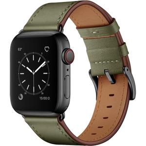 OUHENG Leather Bands Compatible with Apple Watch Band 42mm 41mm 40mm 38mm, Genuine Leather Strap Compatible with Apple Watch Series 11/10/9/8/7/6/5/4/3/2/1 & SE3 SE2 SE, Army Green/Black