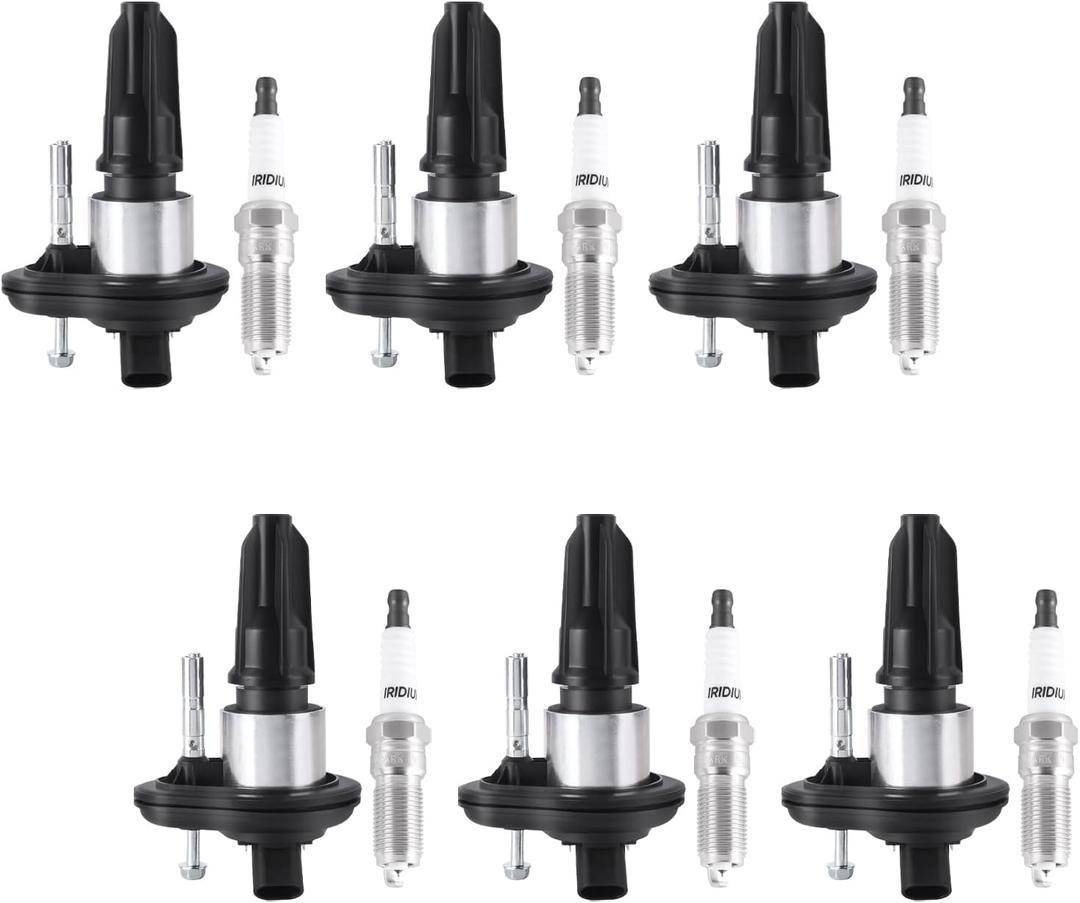 ITOM Ignition Coil Pack and Spark Plugs UF303 Compatible with Buick Rainier 2005, for Chevy Colorado Trailblazer, for GMC 2004-2006 Canyon 2003-2008, for Isuzu Ascender 2006, for Saab L6 4.2L Set of 6