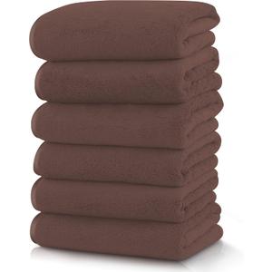 TENSTARS Silk Hemming Hand Towels for Bathroom - Quick Drying - Ultra Soft Microfiber Absorbent Towel for Bath Fitness, Gym, Shower, Hotel, and Spa - 16x28 Inch | Set of 6, Wood Brown