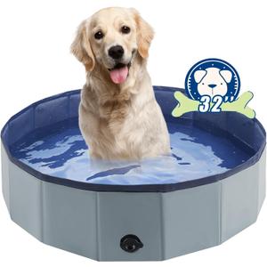 Eooqi Foldable Dog Pool, Portable Pet Bath Tub and Kiddie Swimming Pool, Collapsible Bathtub for Puppies, Small, Medium and Large Dogs, Cats and Kids, 32 x 8 in, Gray