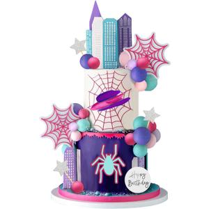 Spider Cake Topper with Pink Spider Web Balls Stars for Animal Themed Birthday