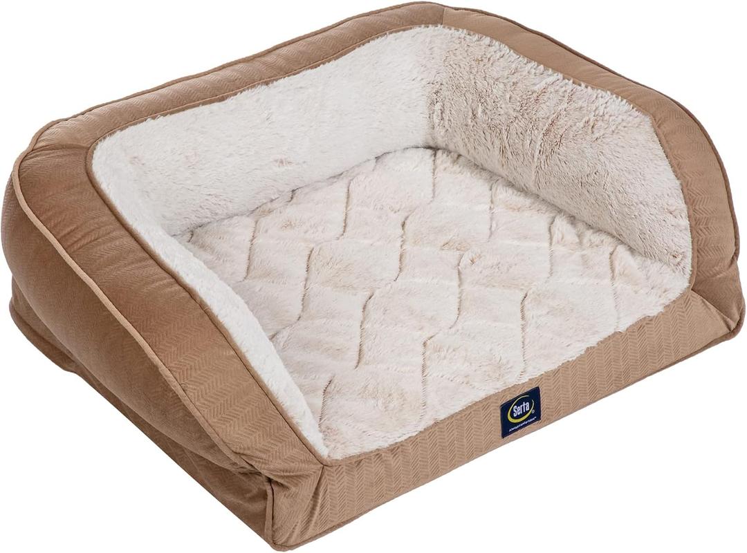 Serta Orthopedic Quilted Couch Dog Bed for Pets  Desert Sand (Small) (28.0"L x 21.0"W x 8.0"Th)