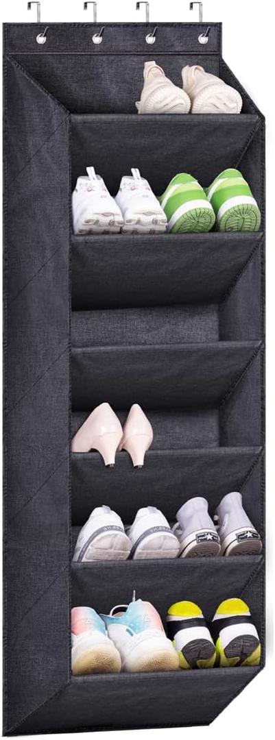 SLEEPING LAMB Shoe Rack for Door with Large Deep Pocket, Hanging Door Shoe Organizer for Closet Hanger, Dorm and Narrow Sneaker Storage Holder, Black (52.5'')