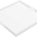 Extra Large White Acrylic Serving Tray (2424 Inches) with Handles Spill Proof Acrylic Over Size Big Decorative Tray Organiser for Ottoman Coffee Table Countertop (24" x 24" x 2", Glossy White)