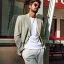 PJ PAUL JONES Blazer for Men Casual Cotton-Linen Sport Coat Lightweight 2 Button Lined Blazer Jacket (Green, XXL)