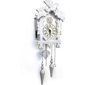 Rylai Cuckoo Clock Vintage Large Wooden Wall Clock Handcrafted 13x9.5 Inch (White)