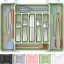 ukeetap Extra Large Expandable Silverware Organizer, BPA-Free Food-Safe Cutlery Flatware Organizer, Kitchen Utensil Drawer Organizer, Adjustable Silverware Holder for Spoons Forks Knives, Green