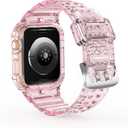 CRIS-BAND Bumper Bands Compatible with Apple Watch Band 45mm 44mm 42mm 41mm 40mm 38mm for Women Men, Water Shock-Proof Strap for iWatch Apple Watch Band with Case for Series 9 8 7 6 SE 5 4 3 2 1 (Jelly-Pink)