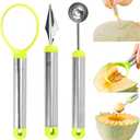 Pack Of 2 JAYVAR Melon Baller Scoop Set,Professional 3 Pieces Stainless Steel Watermelon Knife Fruit Carving Tool Set，Fruit Scooper Melon Baller Carving Knife Melon Scooper Baller Kitchen Utensils