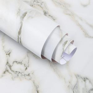 White Marble Peel and Stick Wallpaper Granite Countertop Contact Paper 16"118", White with Green Textured Self Adhesive Waterproof Glossy Removable PVC for Renter Furniture Cabinet Table