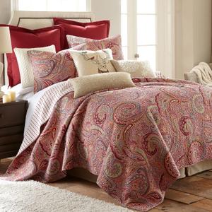 Levtex Home - Spruce Red Quilt Set - King/Cal King Quilt (106x92in.) + Two King Pillow Shams (36x20in.) - Paisley Pattern in Burgundy, Red, Tan, Grey - Reversible - Cotton