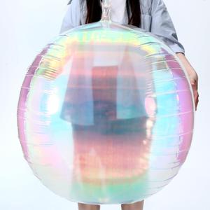 3 Pcs 32 Inch Iridescent 4d Round Ball Balloons Holographic Balloons for Spring, Clear Foil Decor Folding Rainbow for Under the Sea Mermaid Groovy Party, Stage, Wedding, Birthday Party