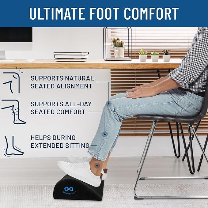 Foot Rest for Under Desk at Work - Memory Foam Office Foot Stool & Under Desk Footrest Leg Elevation Pillow for Gaming & Home Office, Supports Posture (Black)