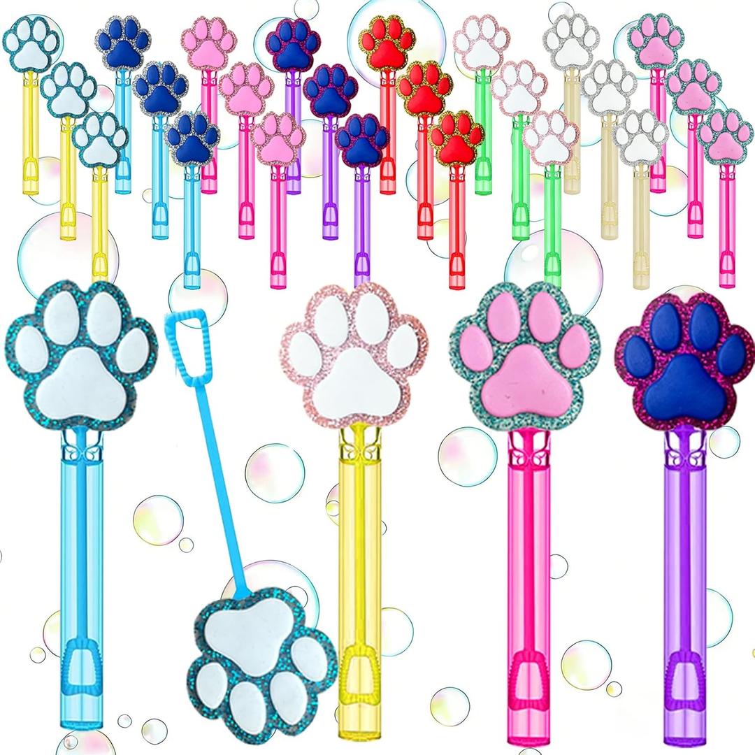 24 Pcs Paw Print Bubble Wands Pet Dog Puppy Birthday Party Favors, Goodie Bag Stuffers, Piata Fillers & Party Supplies for Themed Gatherings & Celebrations