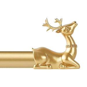 TANGWIN Gold Decorative Curtain Rods for Windows:36-88 Inch Adjustable Farmhouse Curtain Rod for Bedroom Living Room, Heavy Duty Rustic Drapery Rods with Vintage Deer Finials Easy Install, Brass Gold