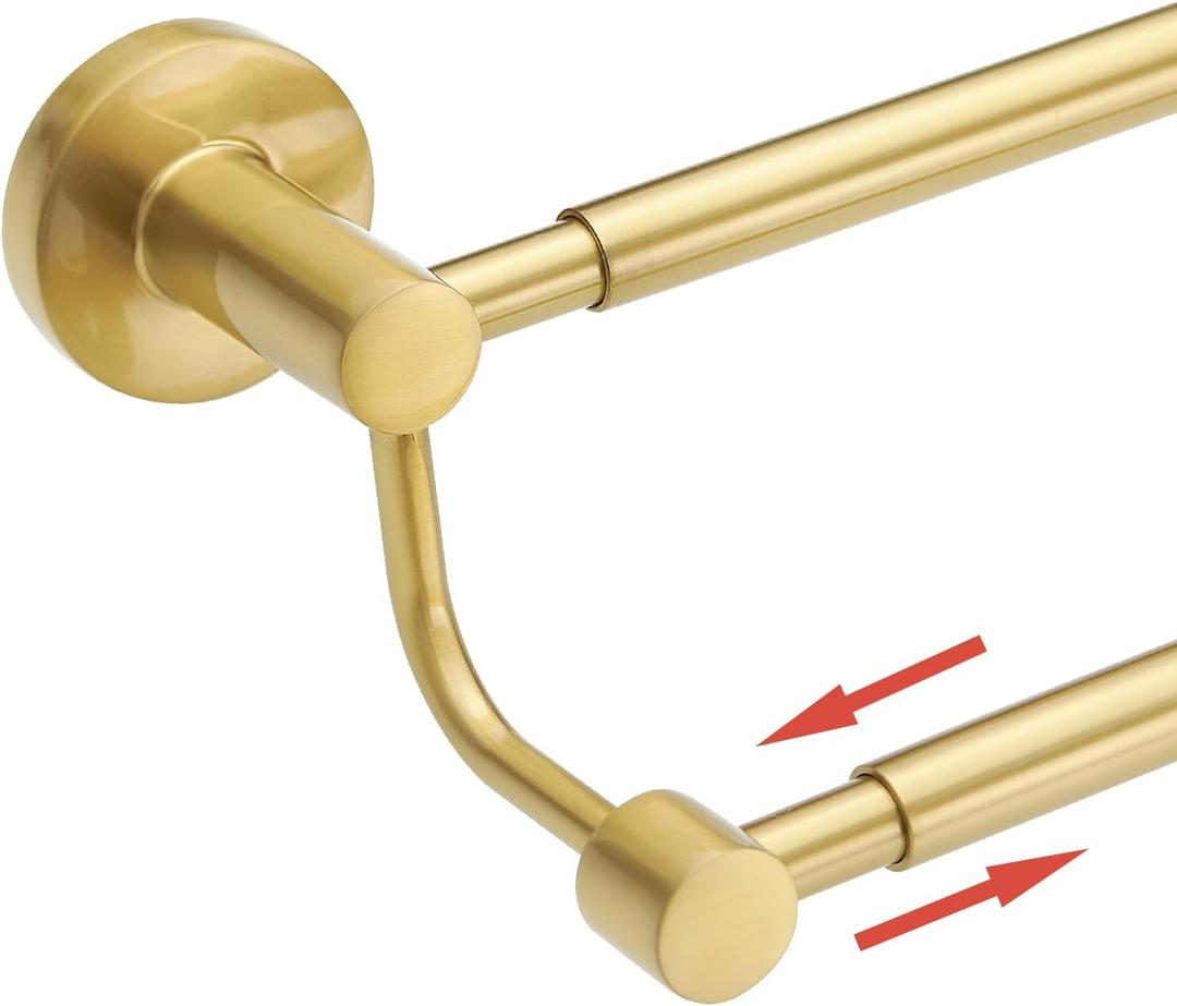 BESy Adjustable 16-26 Inches Double Bath Towel Bar for Bathroom SUS304 Stainless Steel Towel Holder, Hotel Style Wall Mount with Screws Hand Towel BarTowel Rack Rod Hanger, Brushed Gold Finish