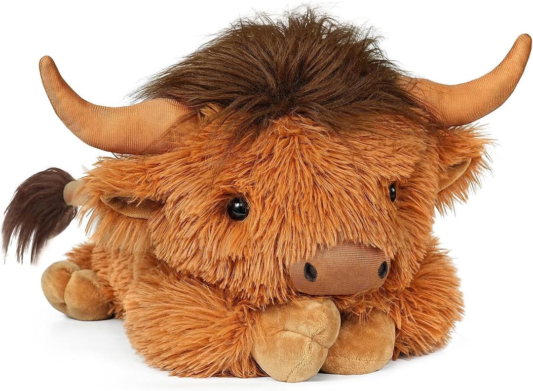 Weighted Highland Cow Stuffed Animals, 4.2 Lbs Weighted Highland Cow Plush for Kids & Adults, 21.6 Inch Large Cattle Pillow Toy Gift for Christmas Birthday Gift (Brown)