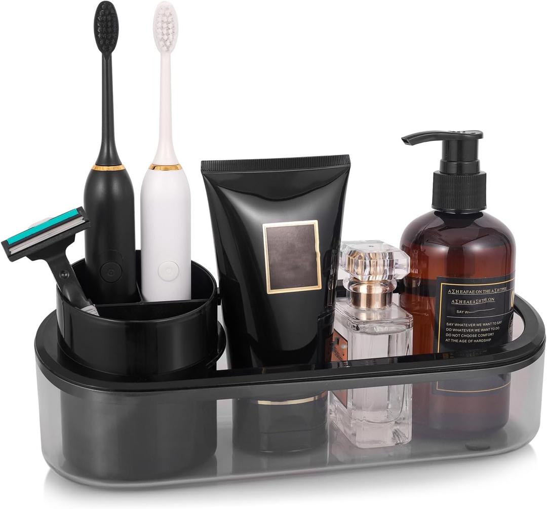 Black Toothbrush Holder for Bathroom,Detactable Bathroom Tray for Men,Electric Tooth Brushing Holder,Bathroom Countertop Organizer,Tooth Brush Toothpaste Caddy Storage,Vanity Sink Accessories