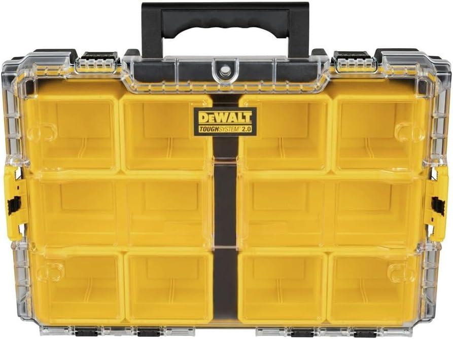DEWALT ToughSystem Tool Organizer, 2.0 Full-Size, 10 Compartments (DWST08040), Plenty of storage space for small supplies: 44 lb. load capacity with 2 double and 8 single removable cups 