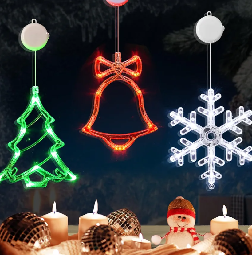LOLStar Christmas Window Decorations,3 Pack Jingling Bell,Christmas Tree,Snowflake Christmas Window Lights with Suction Cup, Timer Function & Slow Fade Mode Battery Operated Indoor Lights