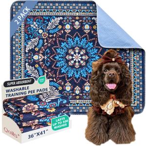 Qeils Washable Pee Pads, Reusable Puppy Pads Super Absorbent Leakproof Dog Training Pads, Non-Slip Wee Wee Pads for Crate, Floor, Potty Pads Feeding Mat Dog Pee 2 Pack 36"x41"