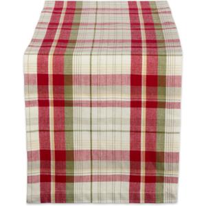 DII Orchard Plaid Collection Linen Tabletop Essentials, Table Runner, 14x108, Taupe/Red