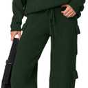 REORIA Women 2 Piece Knit Sweater Set Lounge Hoodie & Cargo Pants Outfit for Fall Winter 2024 Travel Style (Green, M)