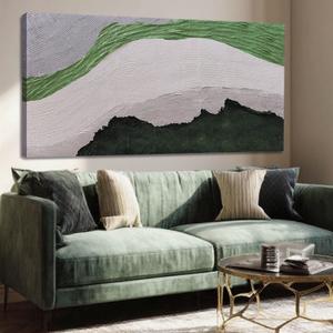 MLART99 Modern Abstract Green Black and White Canvas Wall Art Textured Nature-Inspired Grey Painting for Living Room Bedroom Office Contemporary Decor 24x48 Inch