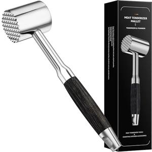 BoFuYuan 304 Stainless-Steel Meat Tenderizer Mallet - Kitchen Meat Tenderizer Tool for Tenderizing and Flattener Chicken, Steak, Beef, Pork, Dual-Sided Meat Pounder Hammer, Ergonomic Ebony Handle