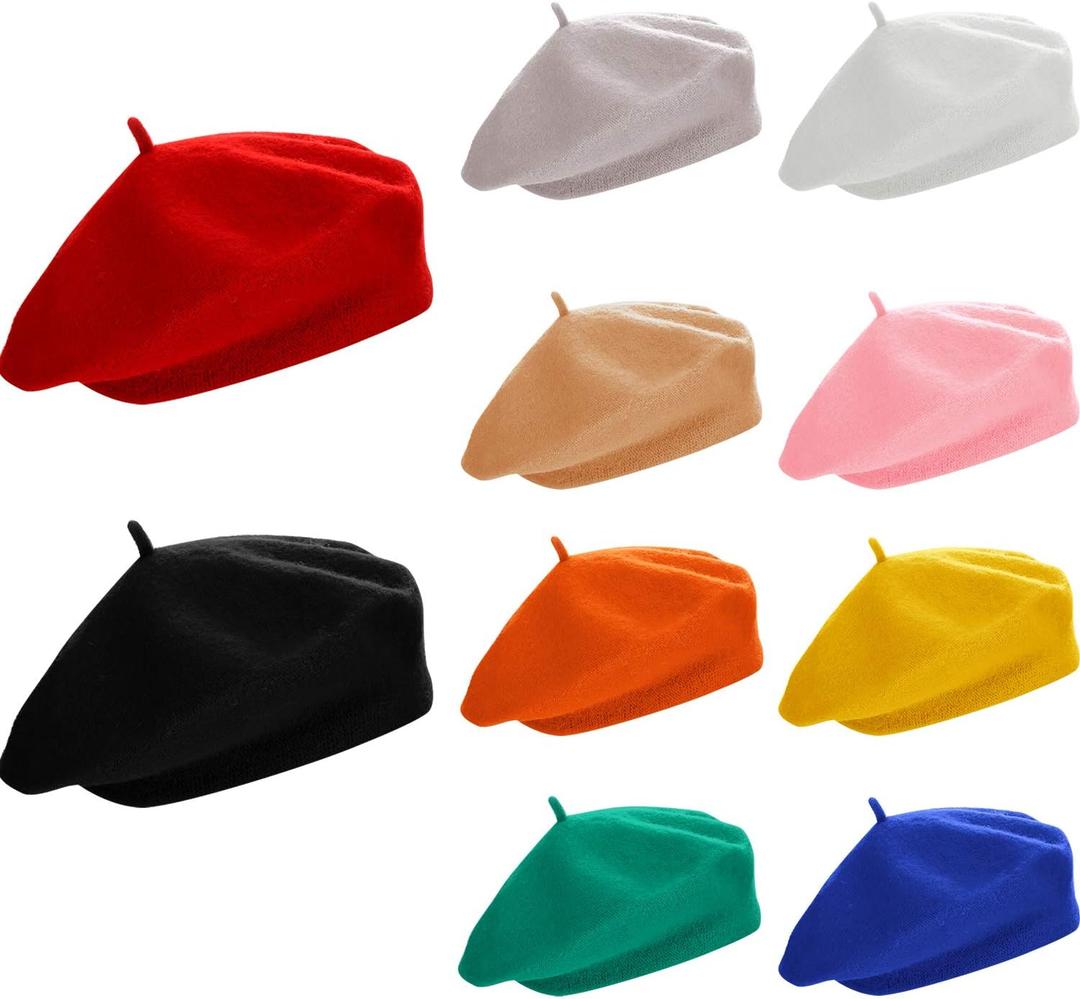 SATINIOR 10 Piece Artificial Wool Beret for Woman, Artist Hat, French Style Polyester Beret Hat Set 