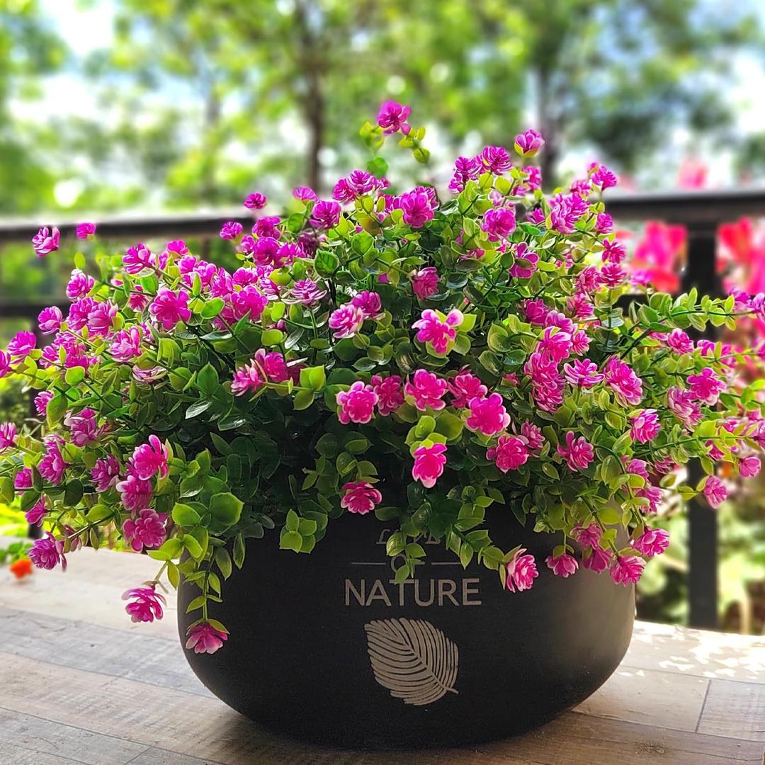 Grunyia 12 Bundles Artificial Flowers for Outdoors, UV Resistant Fake Flowers with Plastic Plants, Faux Flowers for Outside Window Box Front Porch Hanging Planter Decor (Magenta)