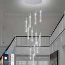 Modem Crystal Foyer Chandelier 12-Lights, Silver Large High Ceiling Spiral LED Raindrop Staircase Pendant Lighting, Bubble Staircase Living Room Hanging Light Fixture Flush Mount