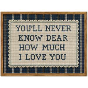 Framed You'll Never Know Dear How Much I Love You Wall Art, Vintage Nursery Blue Striped Pictures Wall Decor, Inspirational Quote Paintings Canvas Prints for Baby Boy Bedroom Living Room 16x24 inch