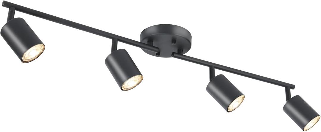 BoostArea LED 4 Light Track Lighting Kit, Black 4 Way Ceiling Spot Lighting, Flexibly Rotatable Light Head for Kitchen, Living Room, Bedroom, Bulb Not Included (30'' L x 6.3'' W x 4.7'' H)
