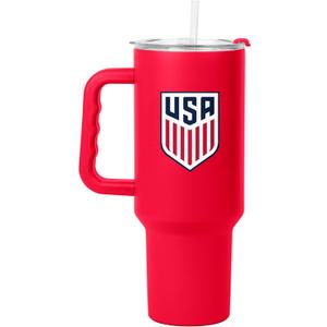 Logo Brands Soccer 40 oz Tumbler with Handle - Powder Coated-Stainless Steel with Straw  Leak-Resistant, Keeps Drinks Cold  Everyday Use  Great For Soccer Fans (USA)