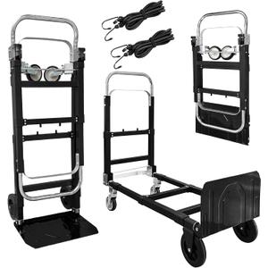 3 in 1 Folding Hand Truck, 600Lbs Capacity, Heavy Duty Collapsible Cart with Retractable Handle and 4 Rubber Wheels, Moving Dolly for Moving Home, Office, Food Service, Shopping Mall, Warehouse