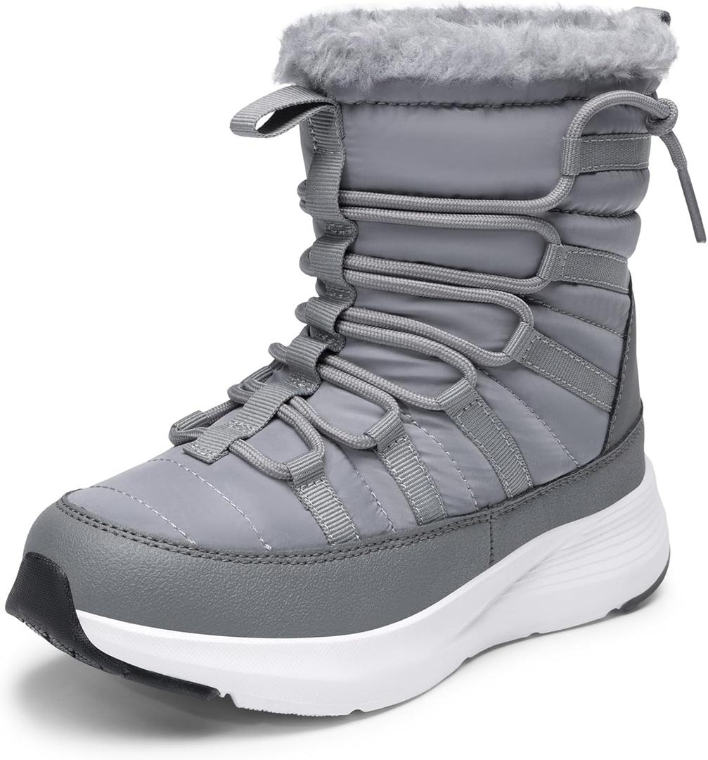 DREAM PAIRS Girls Boys Winter Snow Boots, Slip Resistant Faux Fur Lined, Windproof Warm Slip-On Boots for Kids (5 Big Kid, Grey)