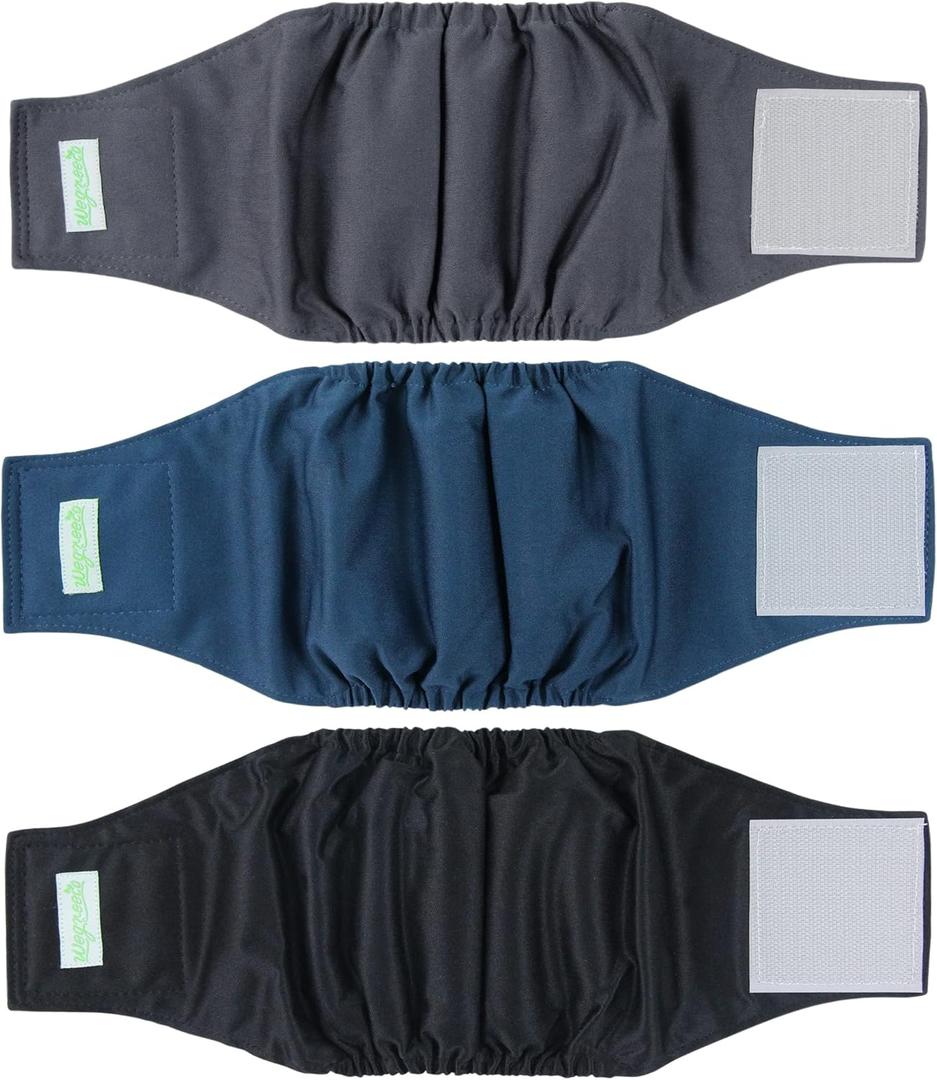 wegreeco Washable Dog Diapers - Washable Male Dog Belly Wrap - Pack of 3 - (Black, Charcoal, Navy, X-Large)