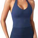YEOREO Women's Halter Crop Top V Neck Workout Going Out Tank Top Hazel Padded Sleeveless Backless Trendy Summer Camisole S