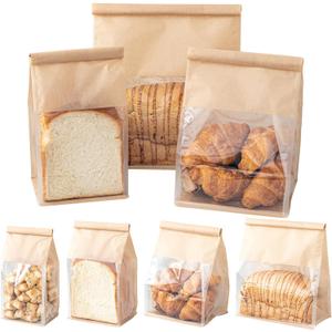 50 Pcs Bread Bags with Tin Tie, Loaf Bags Made Of Brown Cotton Paper, Storage Packing Bag with Clear Window for Bakery, Cafe, Homemade Bread, Mini Size 3.9 Inch