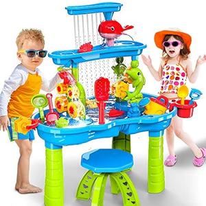 VATOS 3 Tier Sand Water Table, Kids Splash Sand Table Water Toys for Aged 3 4 5 6 7 8 9, Activity Sensory Table Summer Beach Outside Toys for Toddlers Kids