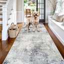 Non Slip 3x7 Rug Runner: Washable Abstract Neutral Rugs for Hallway Kitchen Entryway - Low Pile Stain Resistant Soft Thin Indoor Runners for Elderly Kids Pets Family - 3x7 Blue Grey