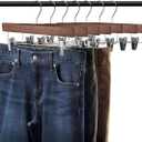 AMKUFO 20pcs Wooden Pants Hangers Solid Pants Hangers with Adjustable Clips 14 Inch Walnut Wood Skirt Hangers Trousers Bottom Hanger with Non-Slip Clips and 360 Swivel Hook, Walnut
