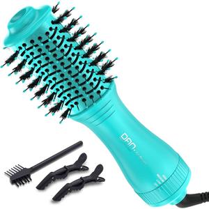 Mini Travel Blow Dryer Brush for Short to Medium Hair, 2 Inch Oval Hot Air Brush with Ceramic Coating, 3 Heat Settings for Smooth, Voluminous Blowouts, 120V(Cyan)