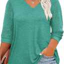 Chulianyouhuo Plus Size Tops for Women 3/4 Lace Sleeve V Neck Tee Shirt Summer Casual Loose Fit Tunic Blouse 2026 Green Size 5XL
