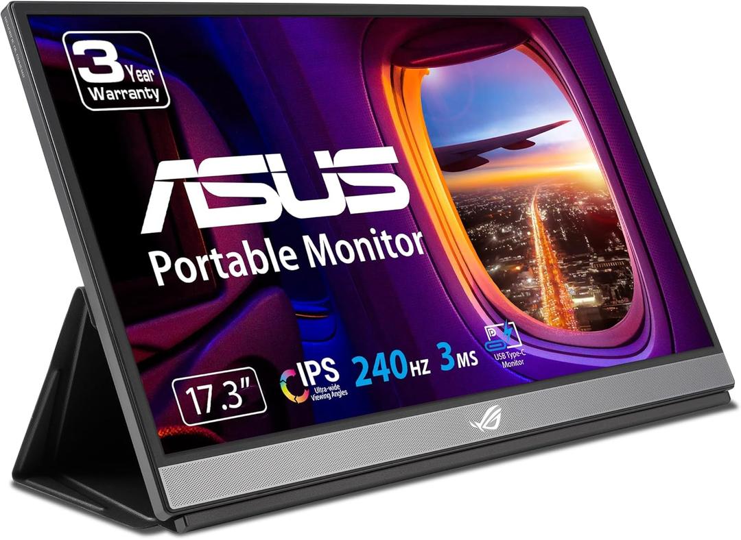 ASUS ROG Strix 17.3" 1080P Portable Gaming Monitor (XG17AHPE) - FHD, IPS, 240Hz, Adaptive-Sync, Built-in Battery, Smart Case, USB Type-C, Micro HDMI, for Laptop, PC, Phone, Console