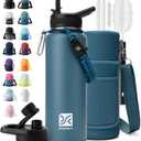 Insulated Water Bottle | Thickened Stainless Steel Vacuum Metal | Portable Sports Water Jug for Gym and Hiking with Straw, Carrier Bag, Handle Strap | BPA-Free 40 oz (Indigo)