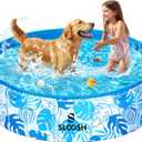 SLOOSH Foldable Dog Kiddie Pool - Portable Hard Plastic Kids Doggie Swimming Pool, Anti-Slip Thick PVC Collapsible Pets Cats Whelping Box Puppy Bathtub (48" x 12")