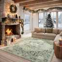 57 Machine Washable Rug for Living Room, Boho Vintage 57 Area RugDistressed Accent Low Pile Ultra Soft Large Carpet for Bedroom Bathroom Dining Room, Floral/Green